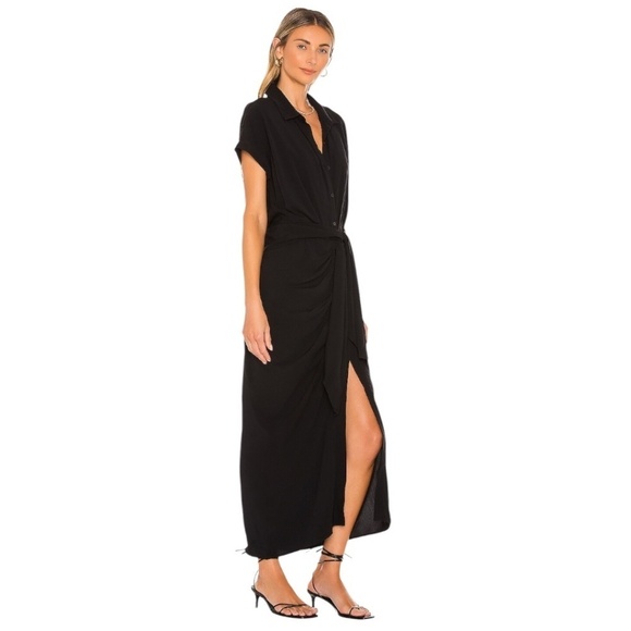 L*SPACE Prism Tie Waist Short Sleeves Midi Dress in Black Size XS - NWT - Picture 1 of 10
